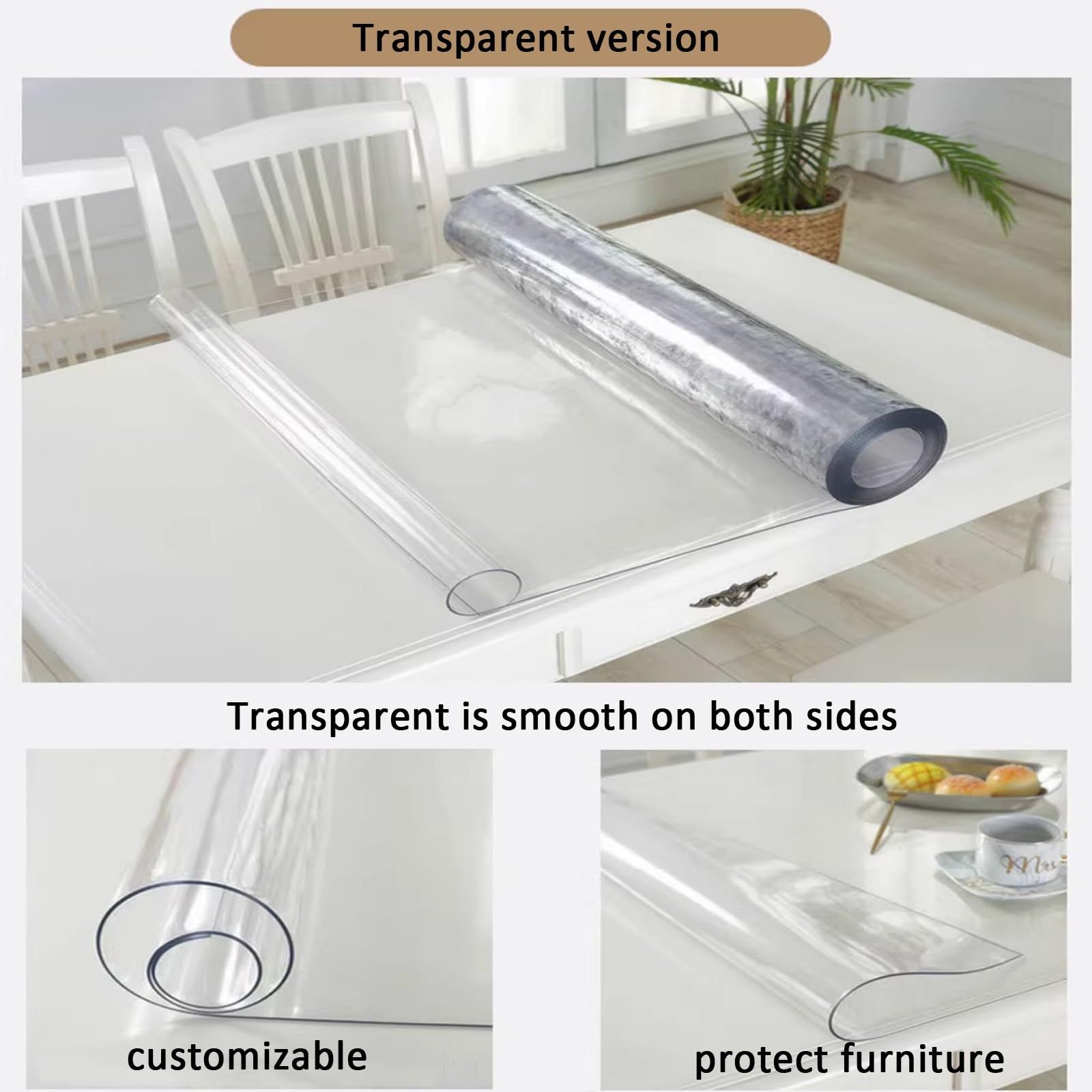 Tischfolie transparent，Wasserdicht Hitzebeständig Kratzfest Tischdecke Tischfolie Tischschutz für Ihren Tisch Für Esstische, Schreibtische und Kleiderschränke(90x170cm/35.4x66.9in)