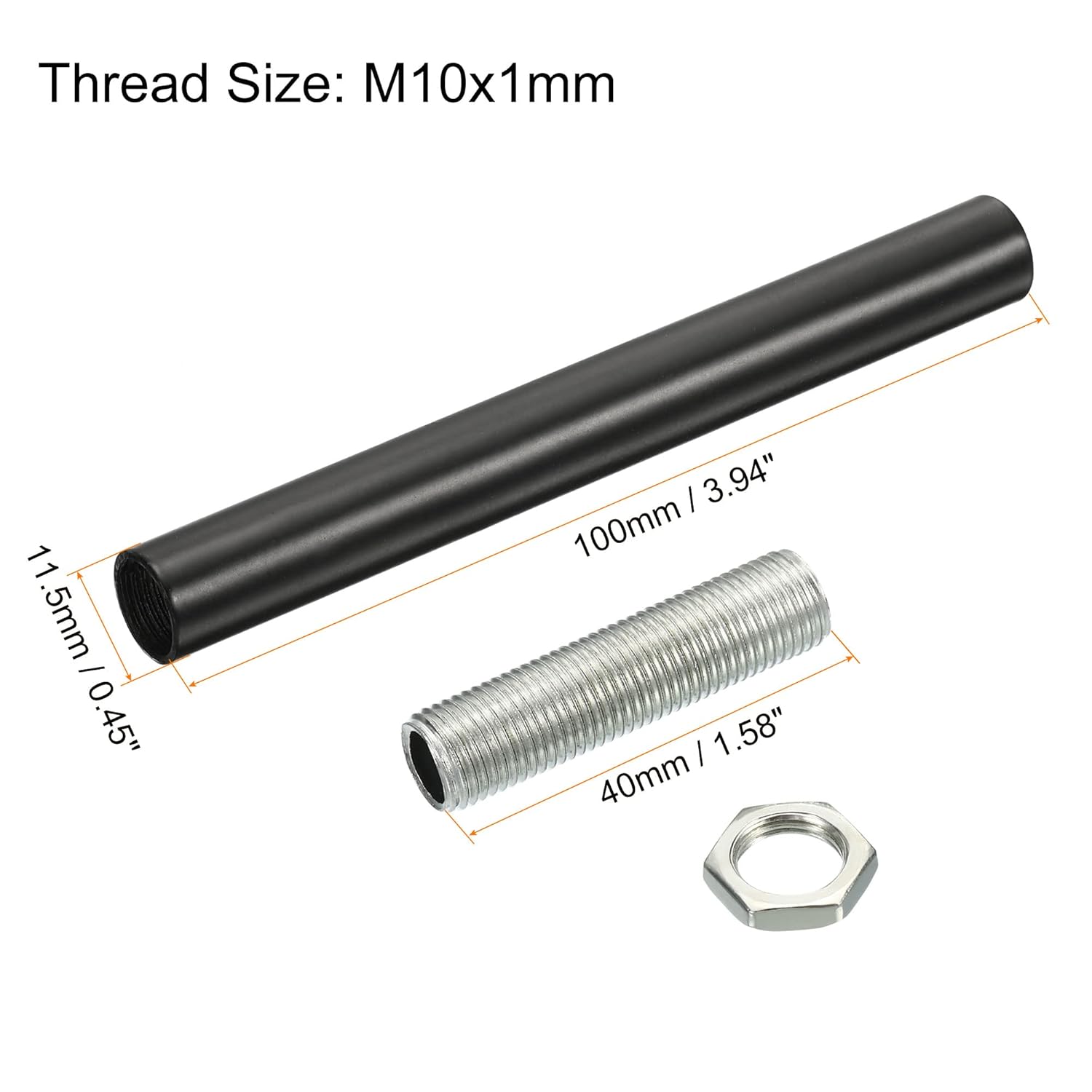MECCANIXITY Threaded Extension Rod, 3.94" Lamp Pipe with Connector Light Fixture Parts for Pendant Light Island Lighting Chandeliers Stems, Black 2 Set