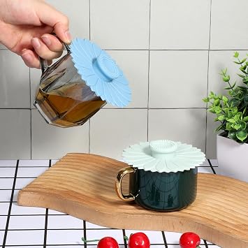 2 Pcs Sunflower Silicone Cup Covers, 4.1-Inch Reusable Coffee Cup Covers for Mugs, Silicone Lids Tea Cups Cover for Hot Drinks, Mug, Tea