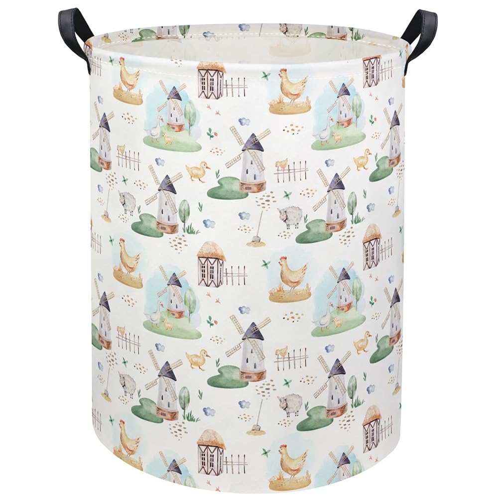 HIYAGON Kids Baby Laundry Basket Boys Baby Laundry Hamper Dirty Clothes Organizer Toy Storage Bin Nursery Hamper for Bedroom Room Decor(Farm)