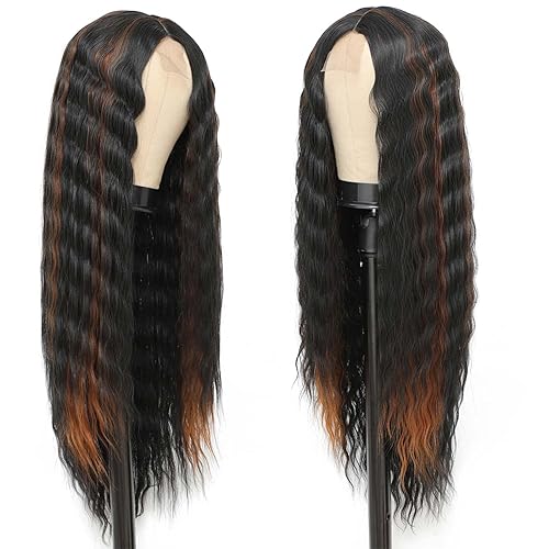 Miniatura 6 de Peluca rubia miel ombré de 30 pulgadas, pelucas de cabello sintético largo y rizado, pelucas pequeñas de encaje frontal para mujer, peluca suelta de