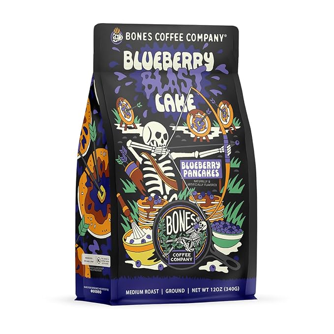 Flavored coffee Bones Coffee Company Blueberry Blast Cake Ground Coffee Beans Blueberry Pancakes Fla&hellip;
