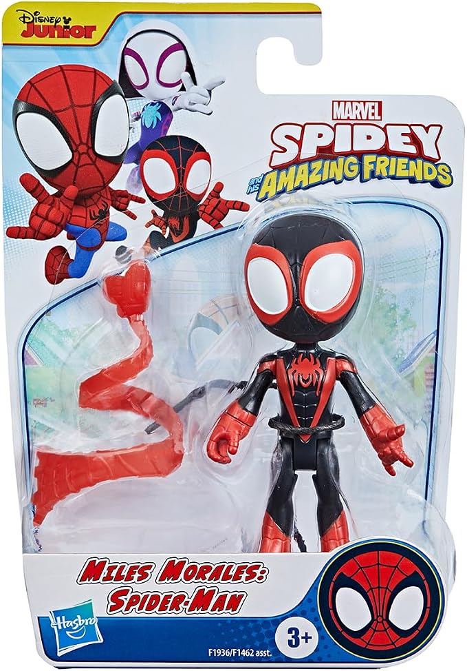 Marvel Boneco Miles Morales Spidey, 10 cm, plástico preto e vermelho, figura articulada para crianças a partir de 3 anos, presente para fãs de super heróis