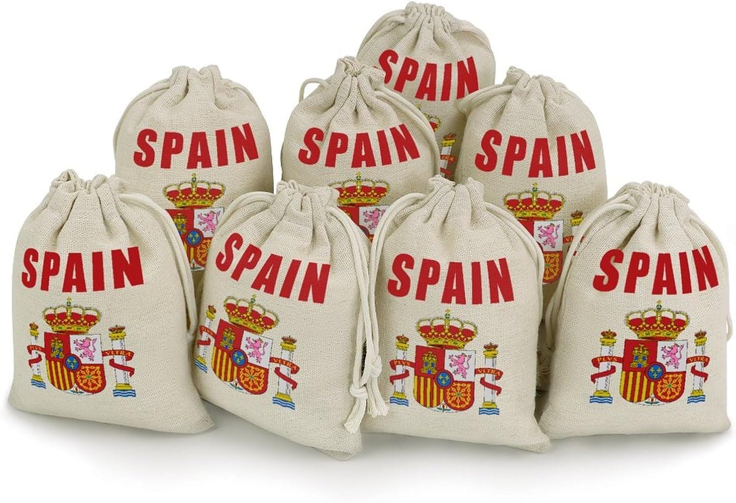 Spain Spanish National Emblem Drawstring Bags Cotton Linen Pack of 8 | Reusable Storage Gift Pouch Party Home Supplies