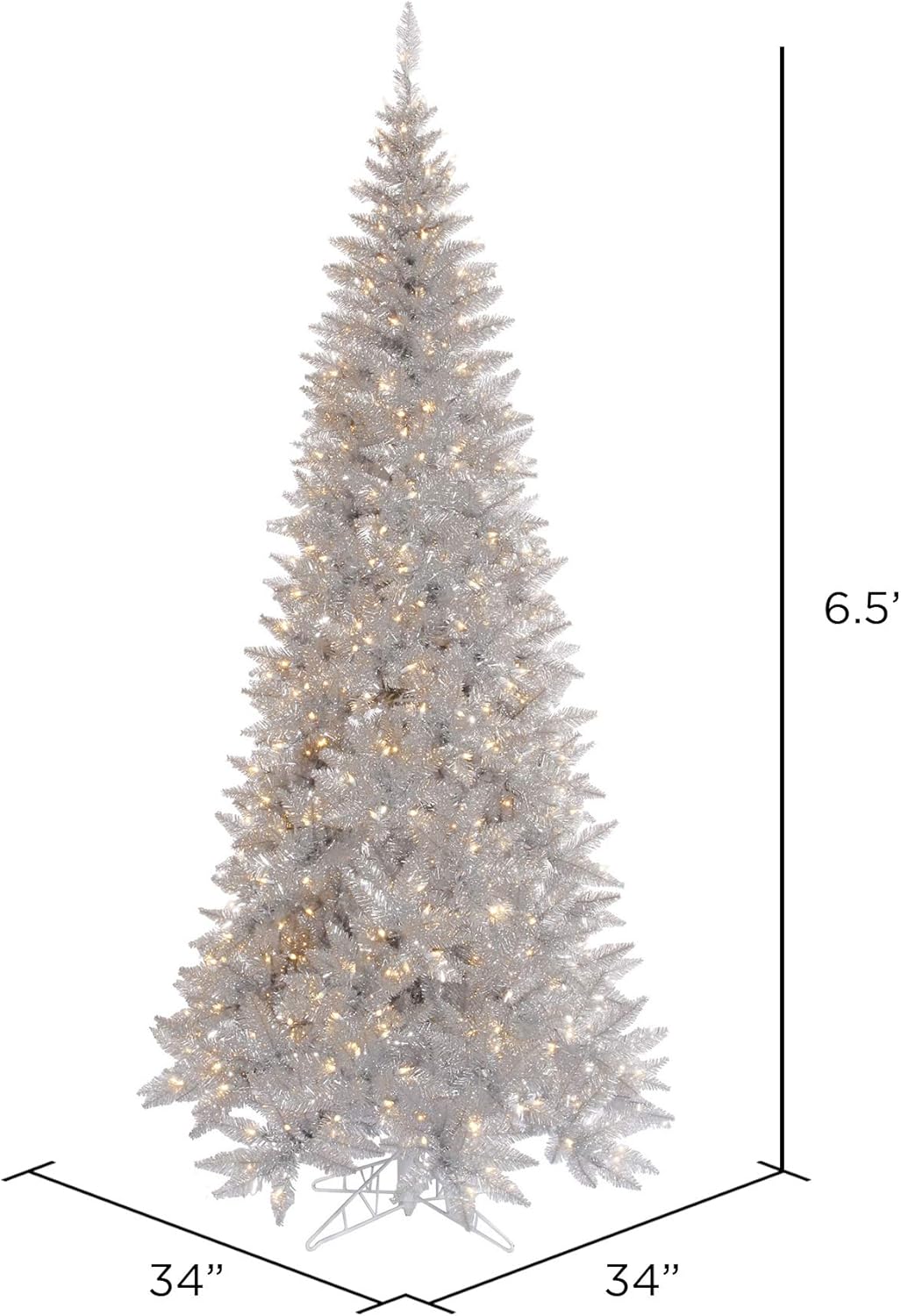Vickerman 5.5' Silver Tinsel Fir Slim Artificial Christmas Tree - Warm White Dura-lit LED Lights - Faux Silver Christmas Tree - Seasonal Indoor Home Decor