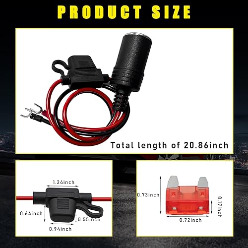 Miniatura 8 de Suvnie 2 enchufes para encendedor de cigarrillos hembra de automóvil, 1.6 pies, 16 AWG, cable de extensión de enchufe de encendedor de cigarrillos