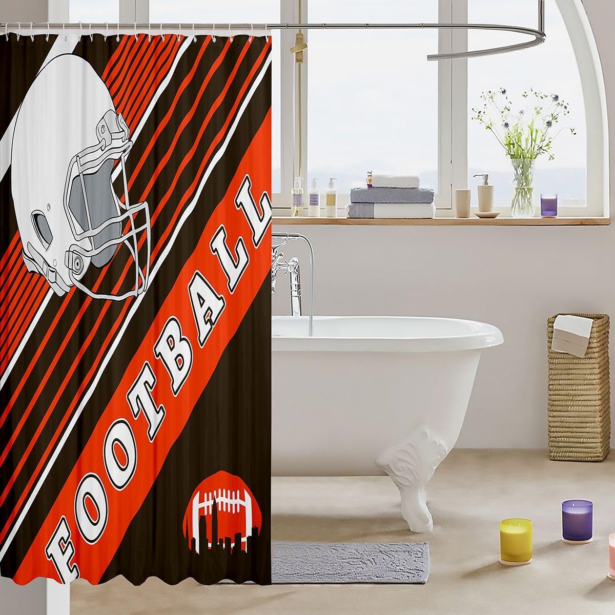 Erosebridal 3D Football Fabric Shower Curtain Gridiron Fans Bathroom Shower Curtain Set International Sports Seasonal Shower Curtain Stripes Grunge Style Bath Curtain 72" Wx72 L