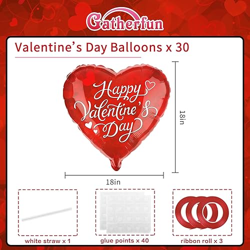 Miniatura 2 de Paquete de fiesta del día de San Valentín, 30 globos de papel de aluminio de corazón rojo, globos decorativos de 18 pulgadas para celebraciones