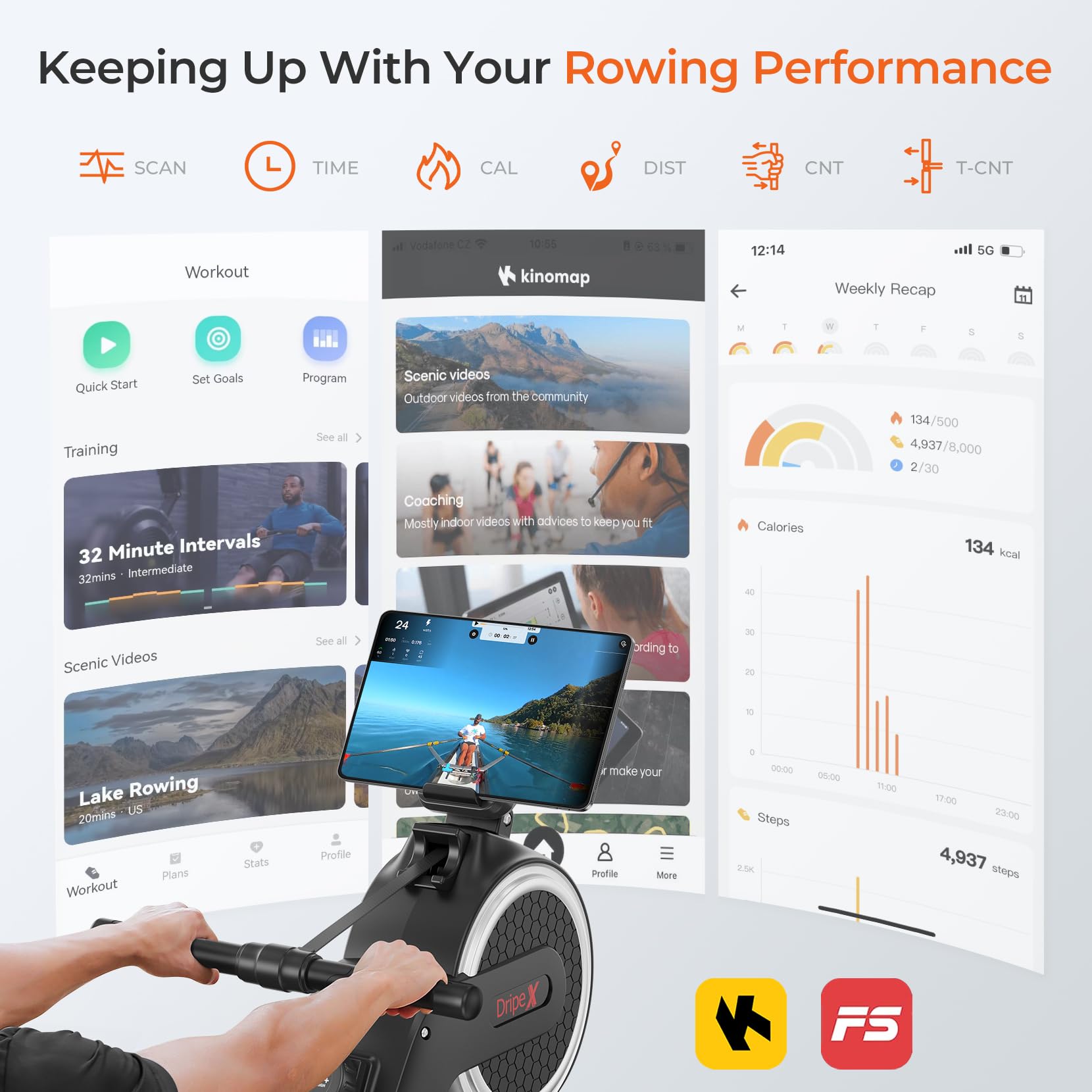Dripex Macchina da Remo per Casa, Vogatore Magnetico Silenzioso con Binario in Alluminio, 16 Livelli di Resistenza, Schermo LCD, App Compatibile, Fitness e Allenamento Cardio Domestico
