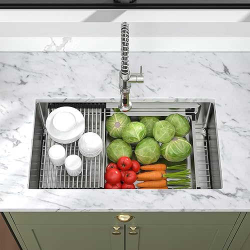 Miniatura 2 de Mocoloo - Fregadero de cocina de montaje inferior 33 x 19 pulgadas, fregadero de acero inoxidable de 16 G, estación de trabajo, fregadero de cocina,