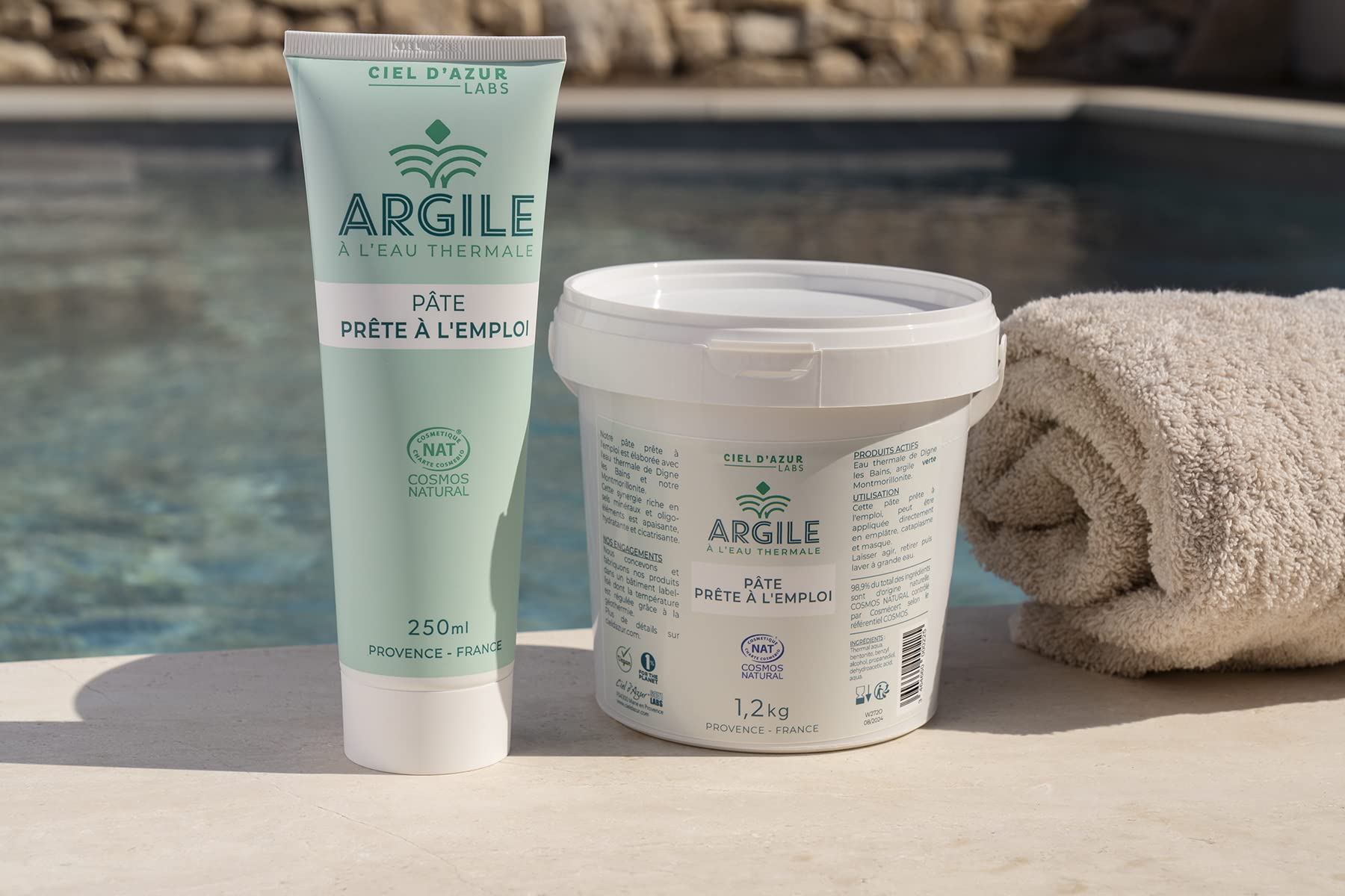 Ciel d'Azur Labs - Pâte d'Argile Verte à l'Eau Thermale - Prête à l'Emploi, Idéale pour Cataplasme - Riche en Sels Minéraux et Oligo-Éléments - Certifié Naturel Cosmos Natural - Tube 250ml