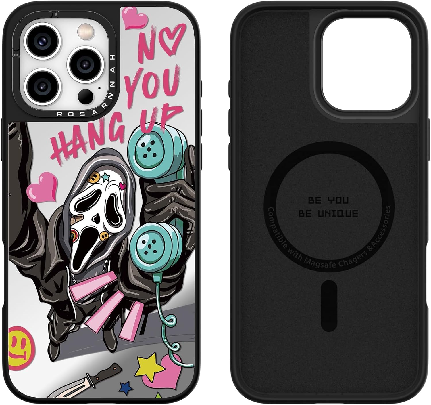 Rosarnnah Magnetic for iPhone 16 Pro Max Magsafe Case Cute - Durable Shockproof 6.6 ft Drop Impact Phone Case - Mirror Phone Case Funny Skeleton Design for iPhone 16 Pro Max 6.9"