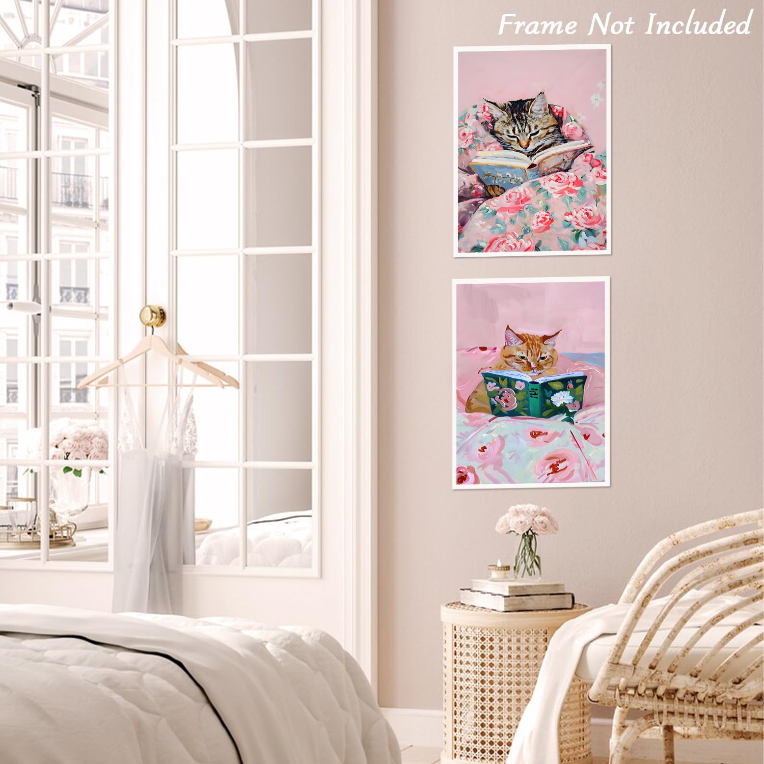 Dazzlewall 4Pcs Funny Cat Reading Book Wall Art Posters, Vintage Cat Aesthetic for Bedroom Room Decor 8x10 in - Image 2