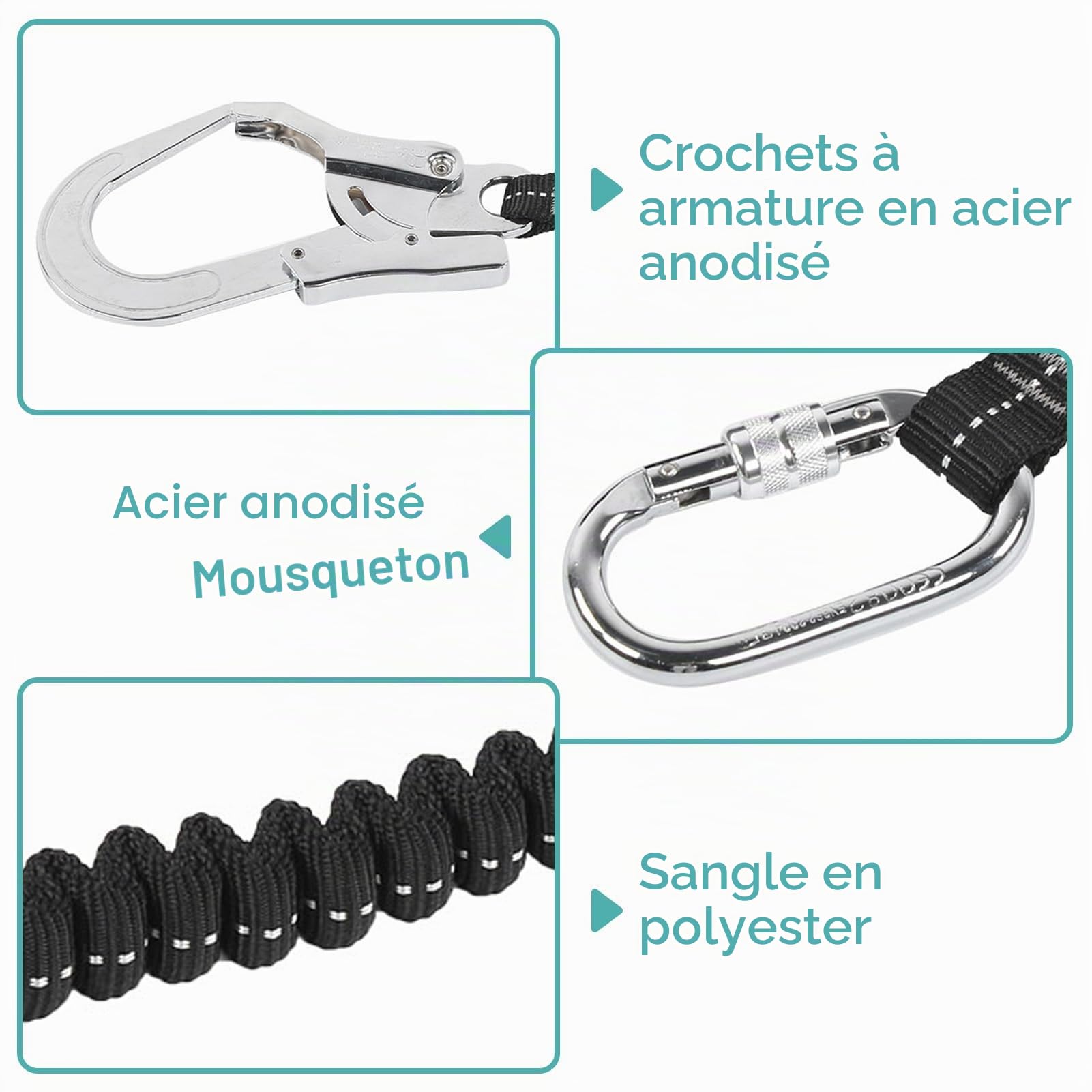 HERCHR Lanyard de sécurité avec snap Hook 25 kN véhile lourde Protection d'automne de sécurité intérieure absorbant le harnais de sangle d'arbre d'escalade élastique élastique élastique