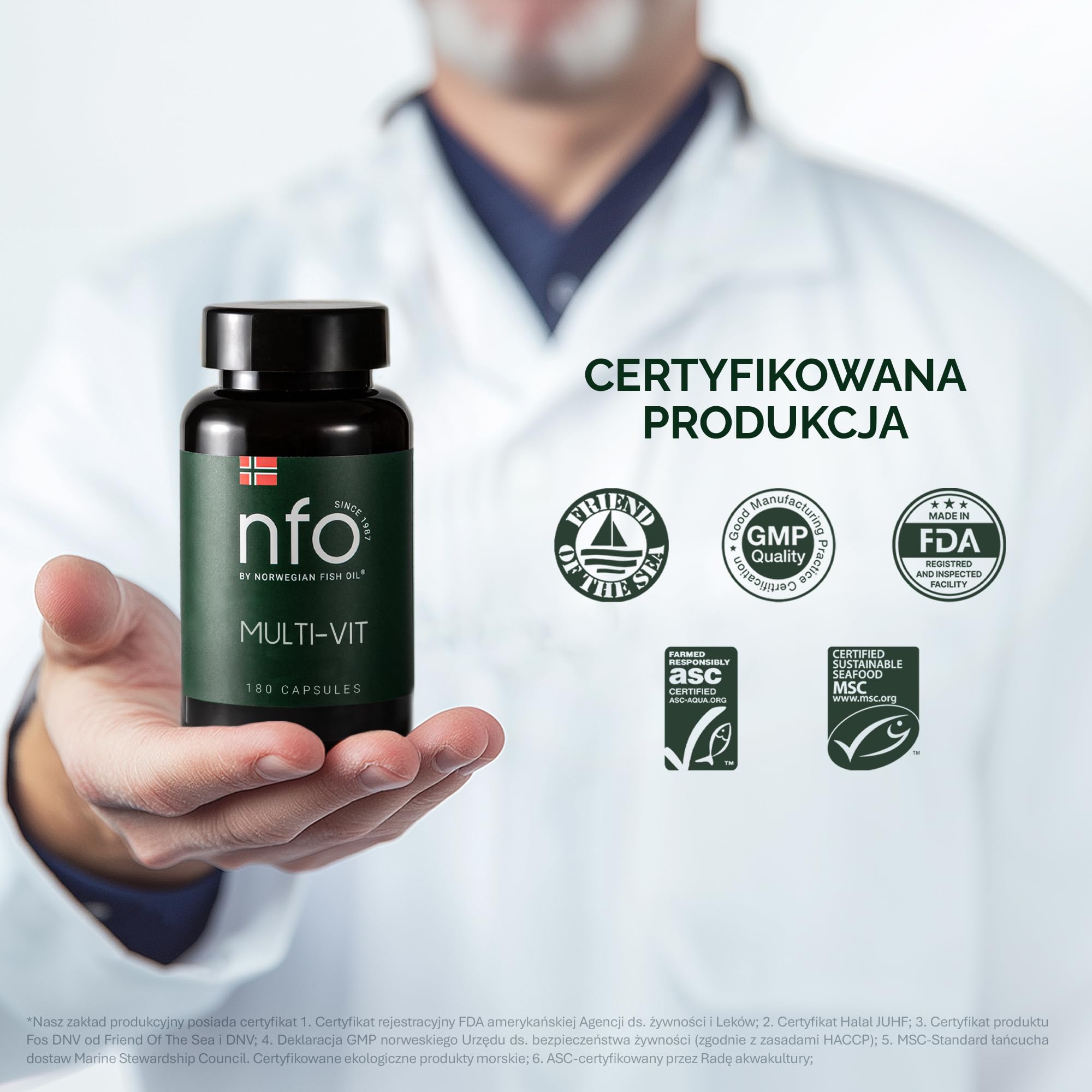 NFO MULTI-VIT ENERGY [180 kapsułek żelowych] naturalny kompleks o wysokiej dawce z Norwegii Wszystkie witaminy i minerały zawarte w naszych multiwitaminach są zrównoważone dla maksymalnej synergii, z