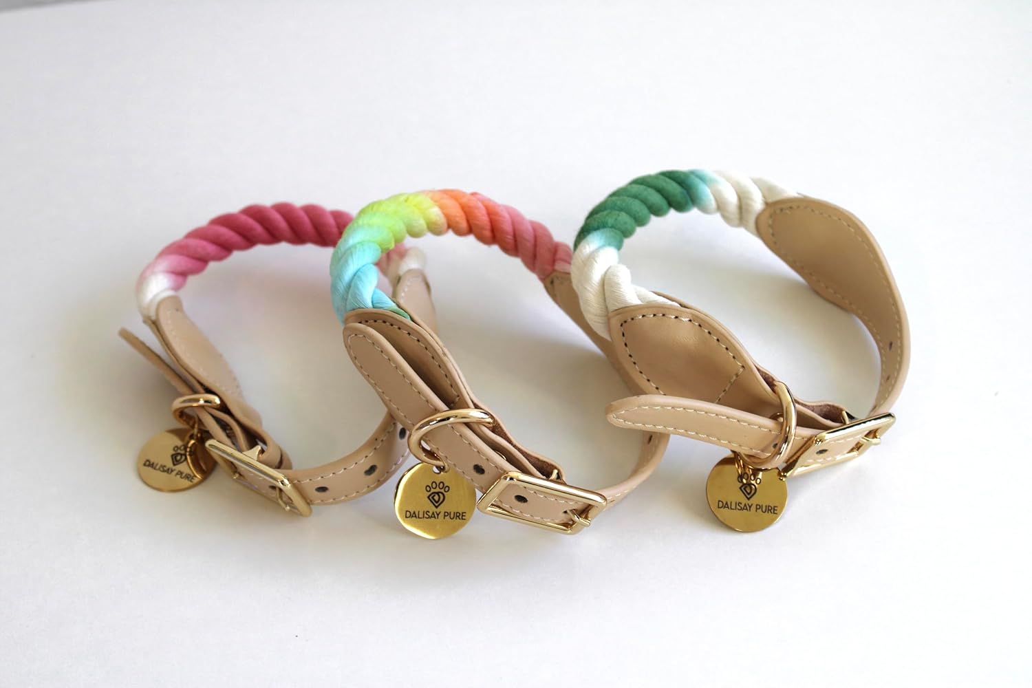 Cotton Rope Buckle Dog Collar Soft Breathable & Skin Friendly Reinforced Thread Hand Dyed Easy Leash Connection Dog Accessory (Pink, Large)