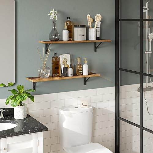 Miniatura 6 de DINZI LVJ Estantes largos de pared, juego de 4, estantes montados en la pared de 31.5 pulgadas, repisas de almacenamiento de pared extra grandes