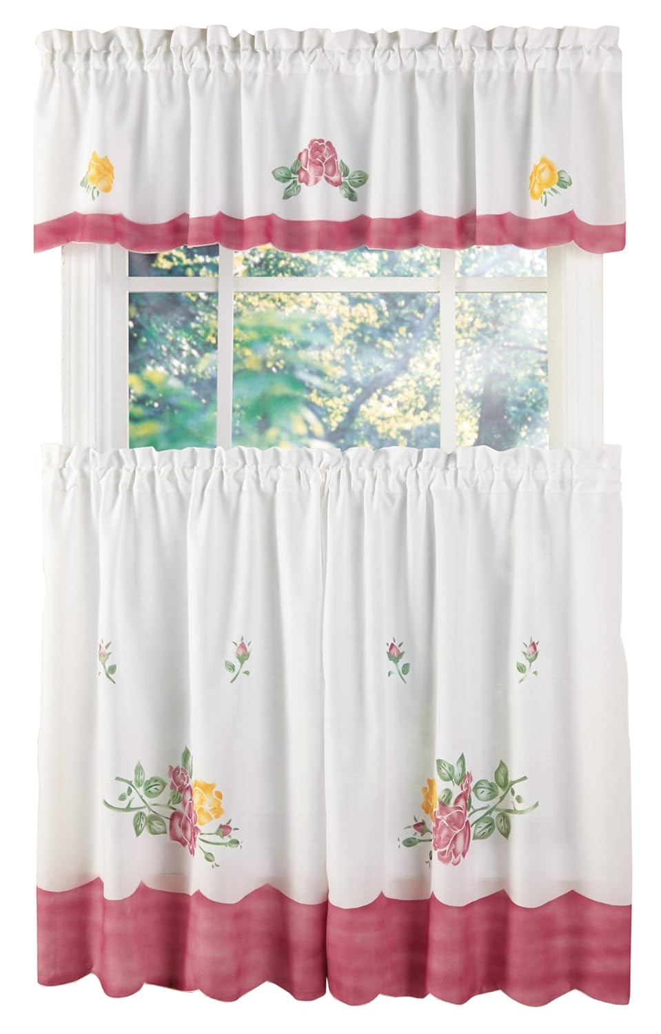 Buy Kitchen Curtains Cafe Curtain Set, 3 Piece Floral Drapery