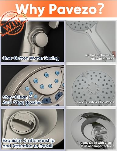 Miniatura 5 de Cabezal de ducha de mano de alta presión con filtro, botón de pausa de interruptor de encendidoapagado, cabezal de ducha de 10 modos con filtros