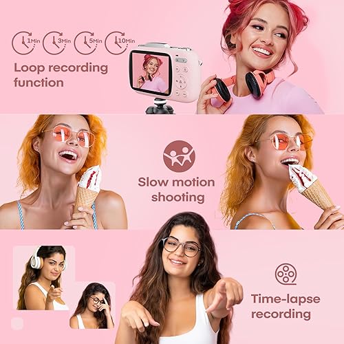 Miniatura 6 de Cámara digital rosa 5K para fotografía, cámara de vlogging portátil UHD de 80 MP, cámara de punto de viaje y disparo con zoom 18X con tarjeta TF