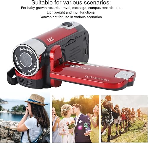 Miniatura 4 de Videocámara de mano, cámara DV de 1080P 16MP Cámara de vídeo con zoom digital 16x con pantalla giratoria TFT de 2.7 pulgadas y cable USB (rojo)
