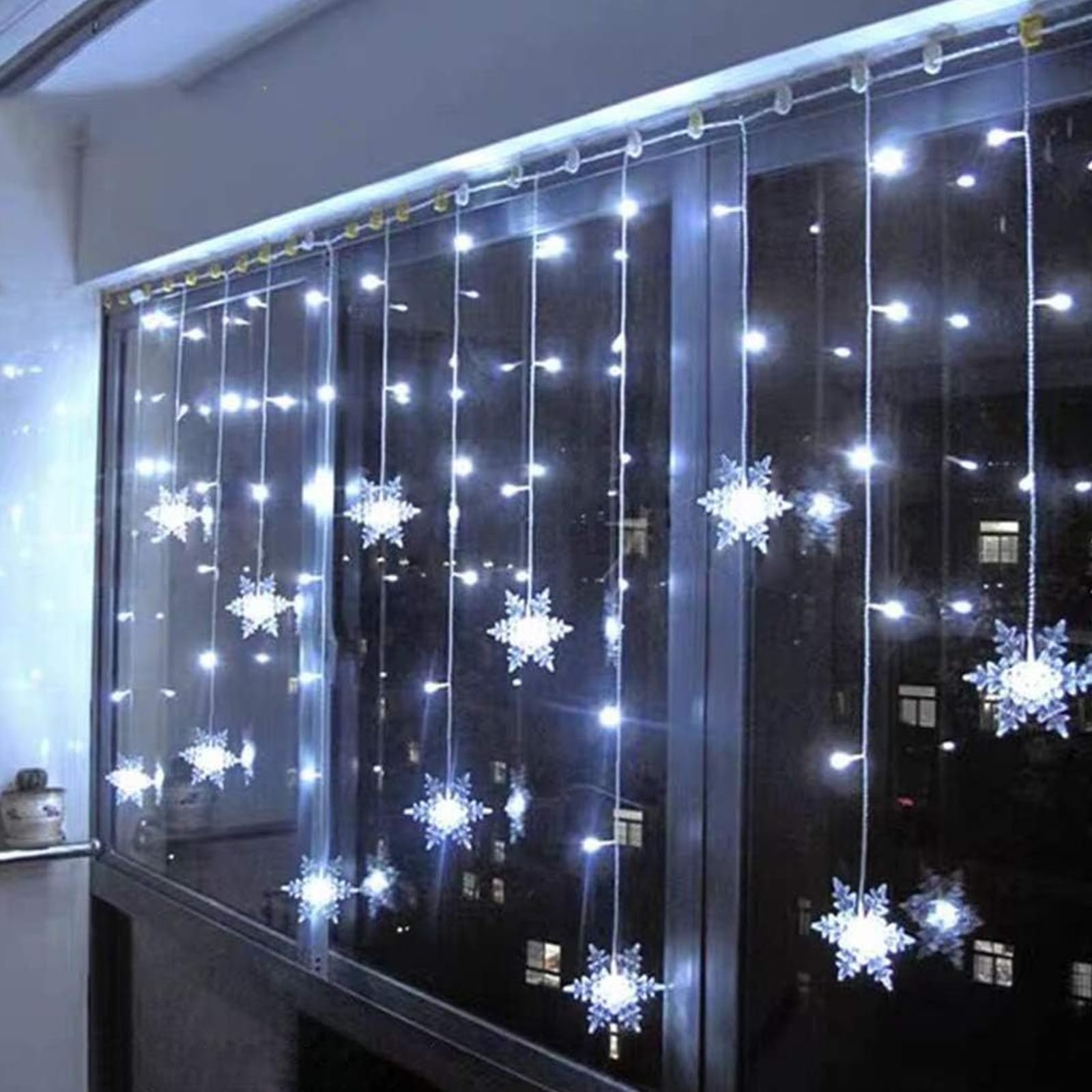 Cortina luminosa LED, guirnaldas luminosas, luces de Navidad, exterior, interior, 8 modos de iluminación, para decoración, ventana, Navidad, boda, jardín, fiesta, color blanco frío, 3,5 m x