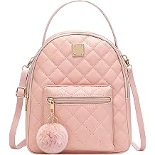 Quilted Pu Pink Mini Backpack with Pom Pom Charm for Women Girls