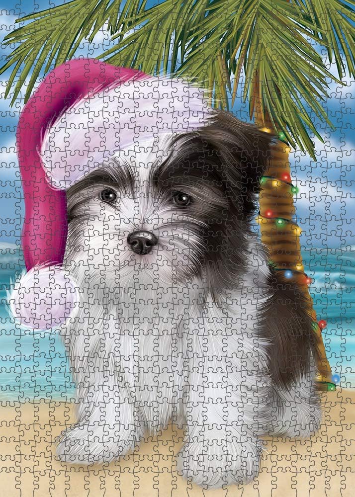 Christmas Summertime Beach Malti Tzu Dog Jigsaw Puzzle for Adults - Animal Printed Interlocking Puzzle Game Artwork - Gift for Dog Lover's -1000 Pcs 29.5"x19.7", PZLE63532