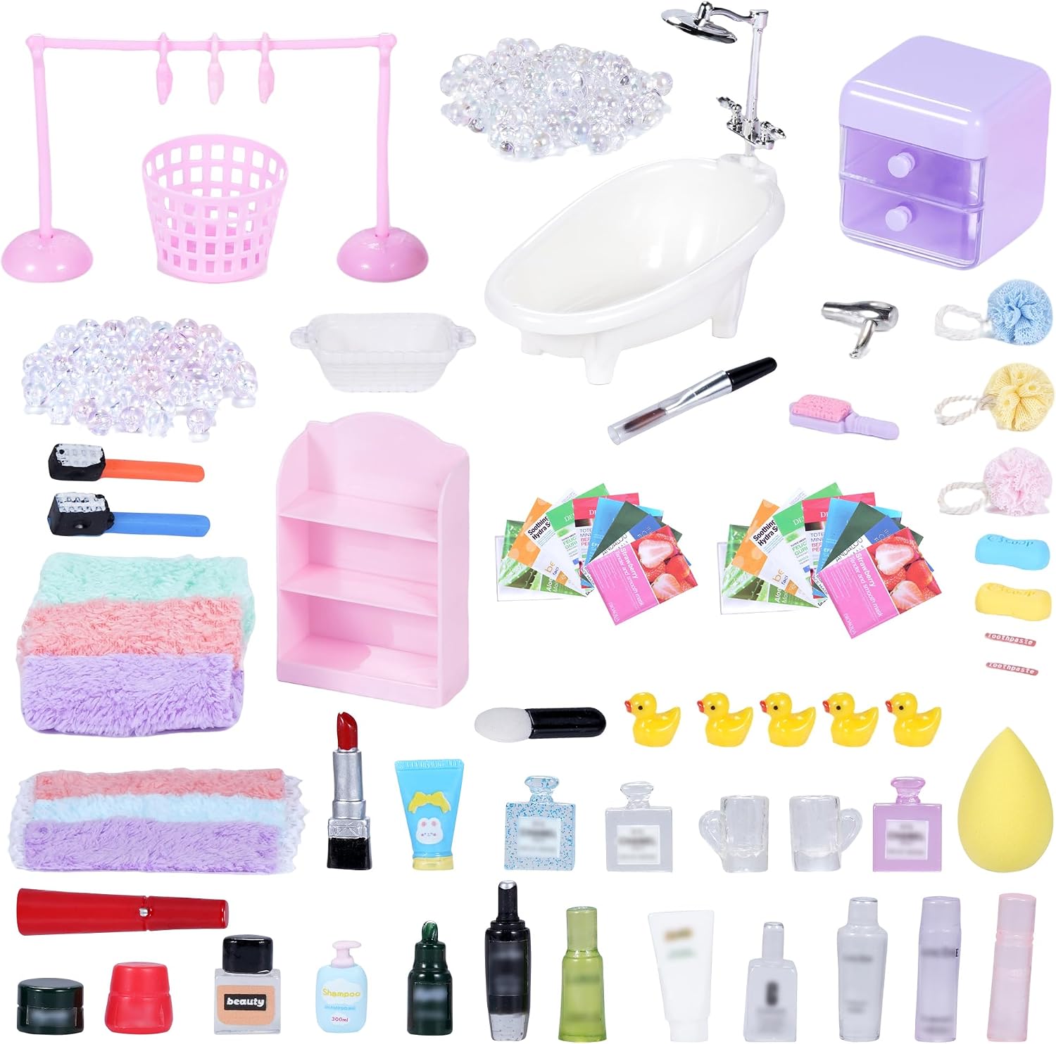 Dollhouse Bathroom Furniture Set with Bathtub Storage Cabinet Organizer Box Mini Skincare Accessories Decor