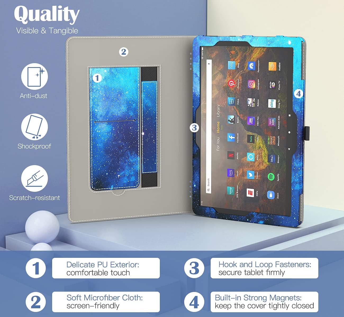 TiMOVO Folio Case for All-New Fire HD 10 Tablet (9th Generation, 2019 Release and 7th Generation, 2017 Release) - Slim Folding PU Leather Stand Cover Case for Amazon Fire HD 10 Tablet, Blue Sky