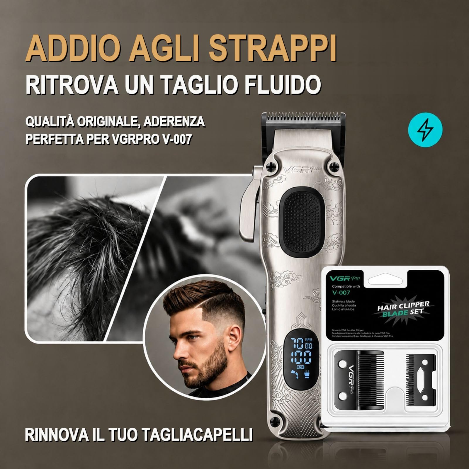 VGRPRO Professioneller Haarschneider und Trimmer für Herren im Bundle mit Ersatzklingenset, 7000 U/min Barber Grooming Kit für Haarschnitte, Barttrimmen, Zuhause und Salon