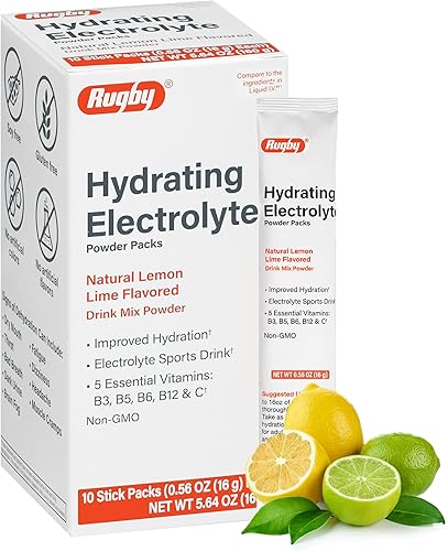 Rugby - Paquetes de polvo de electrolitos hidratantes, paquetes de mezcla de bebidas en polvo con 5 vitaminas, hidratación mejorada, sabor natural a