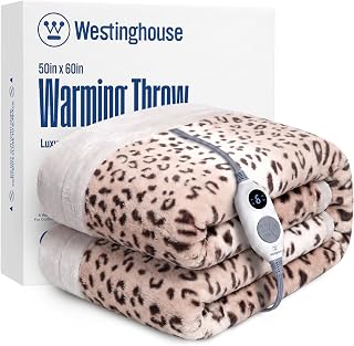 Westinghouse Heated Throw Blanket, 50"x60", Leopard, ETL Certified