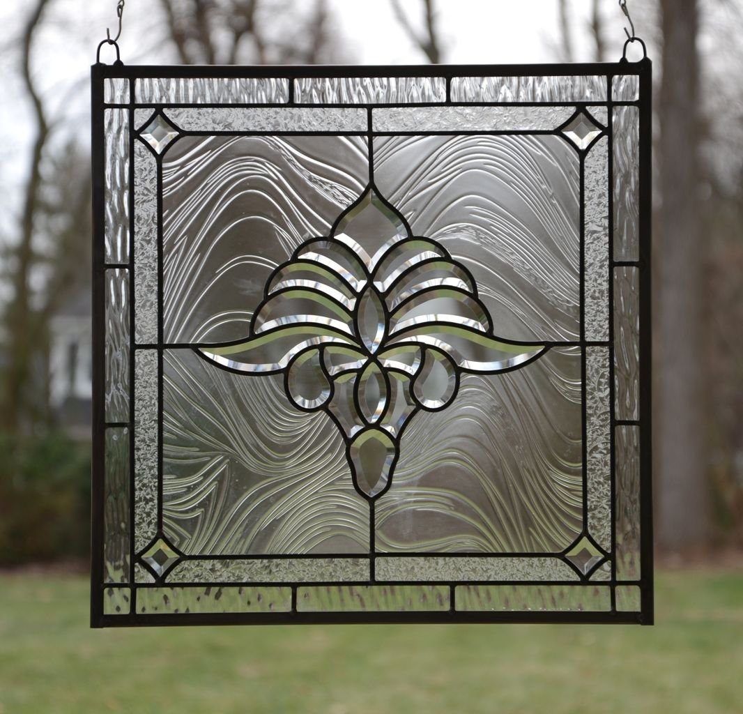 Tiffany Style Stained Glass Clear Beveled Window Panel 20.