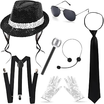 Adults 80s Retro Party Costume Set Hip Hop Disco Rocker Cosplay Accessories for Carnival & Dance Parties