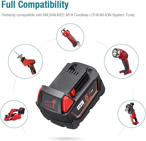 Miniatura 6 de Batería de repuesto mejorada de 6.0 Ah y 18 V, compatible con Milwaukee M 18 48-11-1852 18 V Lithium XC inalámbricas y cargador para batería