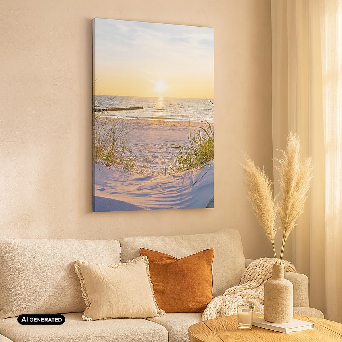 Bilder auf Leinwand 70x100cm Leinwandbild mit Rahmen Düne Strand Meer Groß Wanddeko Bild Schlafzimmer Küche Deko Wandbilder Dekoration Wohnzimmer Wall Decor Canvas Wand Kunstdruck Art PA70x100-3989
