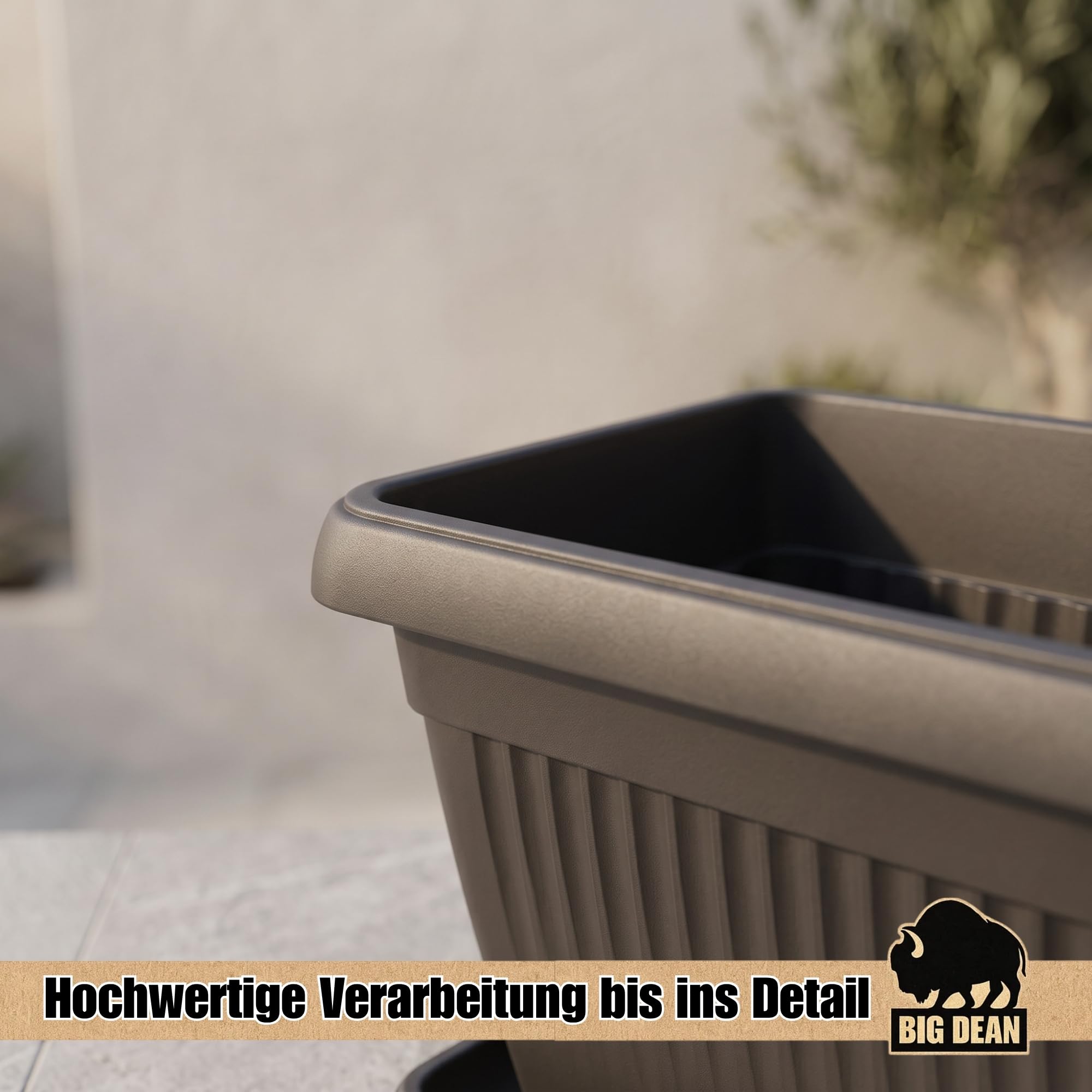 BigDean 3 Stück XXXL Blumenkübel 100×40×35cm 88 L Blumenkasten Blumentopf | Mediterranes Design, Lieferung inkl. Untersetzer, Farbe: Anthrazit, Pflanzkübel, XXXL, Extra-Groß, Pflanztopf