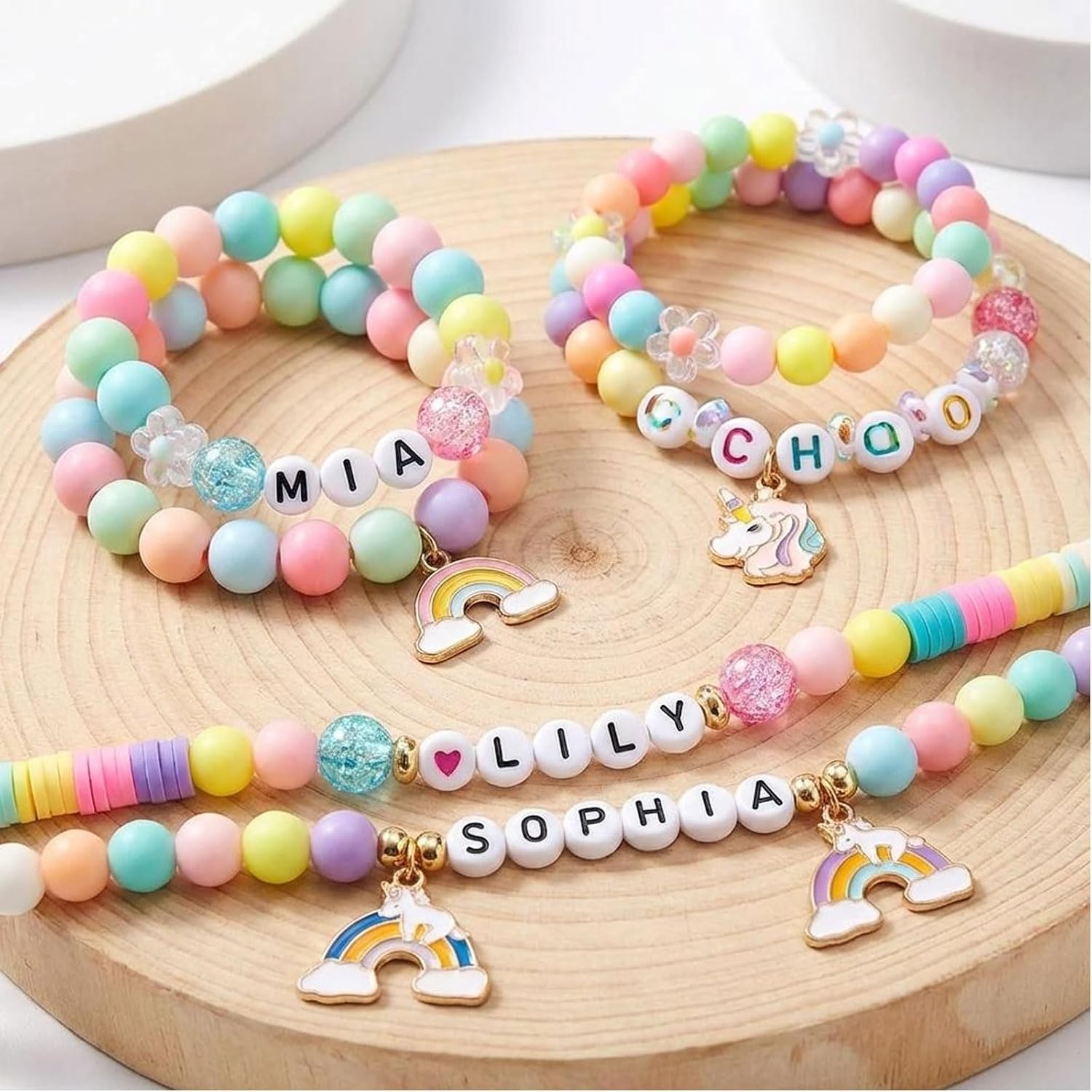 DIY Charm Bracelet Making Kit with Colorful Beads, Bamboo Board and Charms image 3