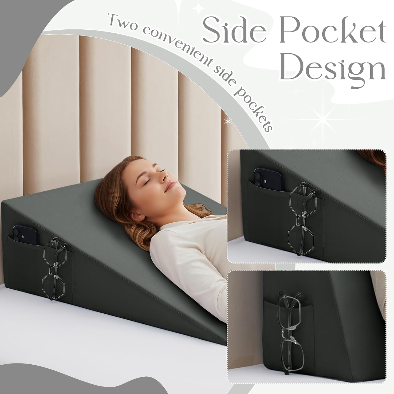 INVGEEXI Dark Grey Bed Wedge Pillow Cover, 25" L x 25" W x 8" H