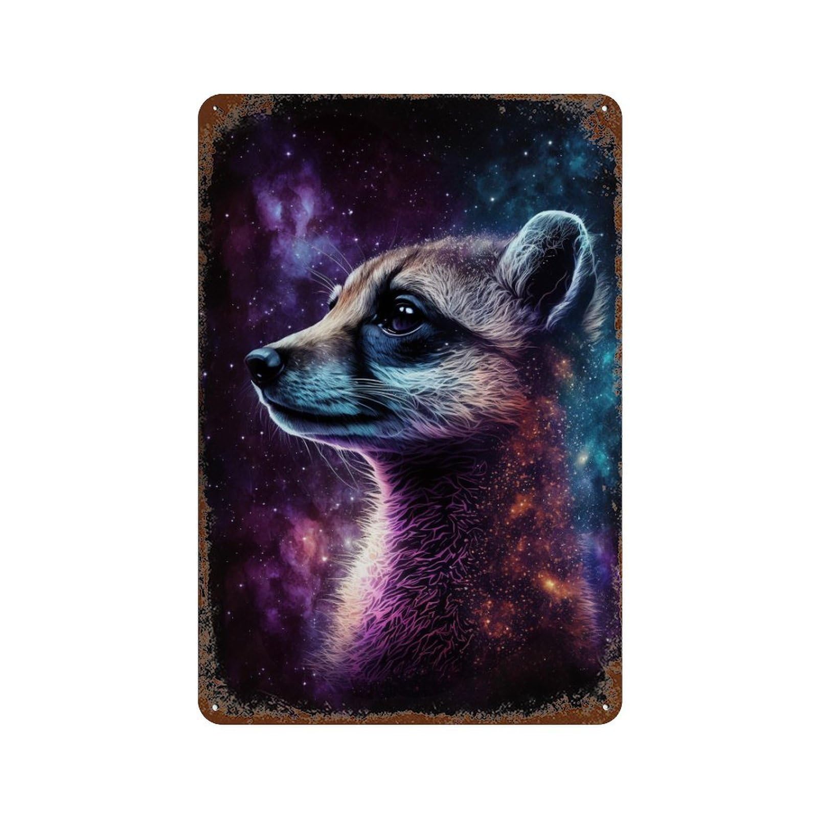 Cosmic Fox Art Print-17 Rust Effect Tin Sign 11.8"x7.9", Vintage Wall Decor for Pub, Kitchen And Man Cave Decor