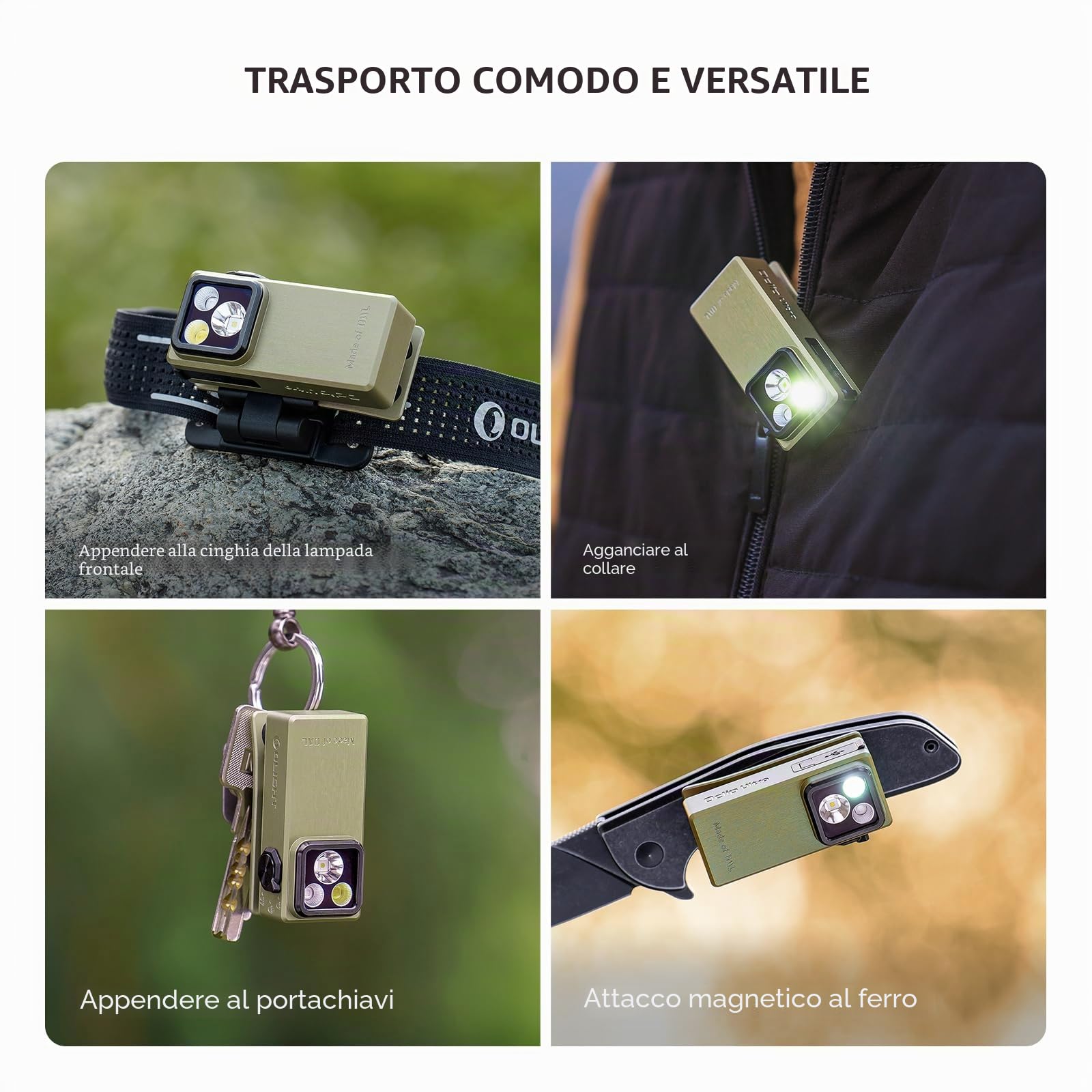 OLIGHT Oclip Ultra 530 Lumen Clip On Torcia con luce UV, luce diffusa, spot, USB-C Ricaricabile EDC Lampada con Base Magnetica, Resistente Mini Torcia LED per Corsa, Lavoro, Escursionismo (Verde Oliva