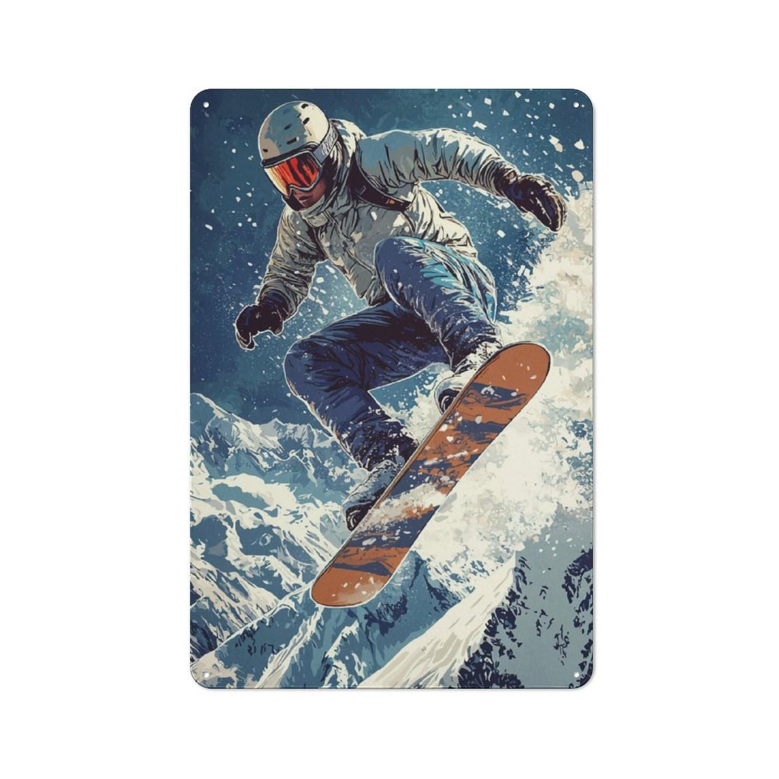 Junmoney Snowboarder In Flight Retro Metal Wall Sign 30X20cm With For Living Room Wall, Housewarming Wall Decor For People Furnishing Living Room