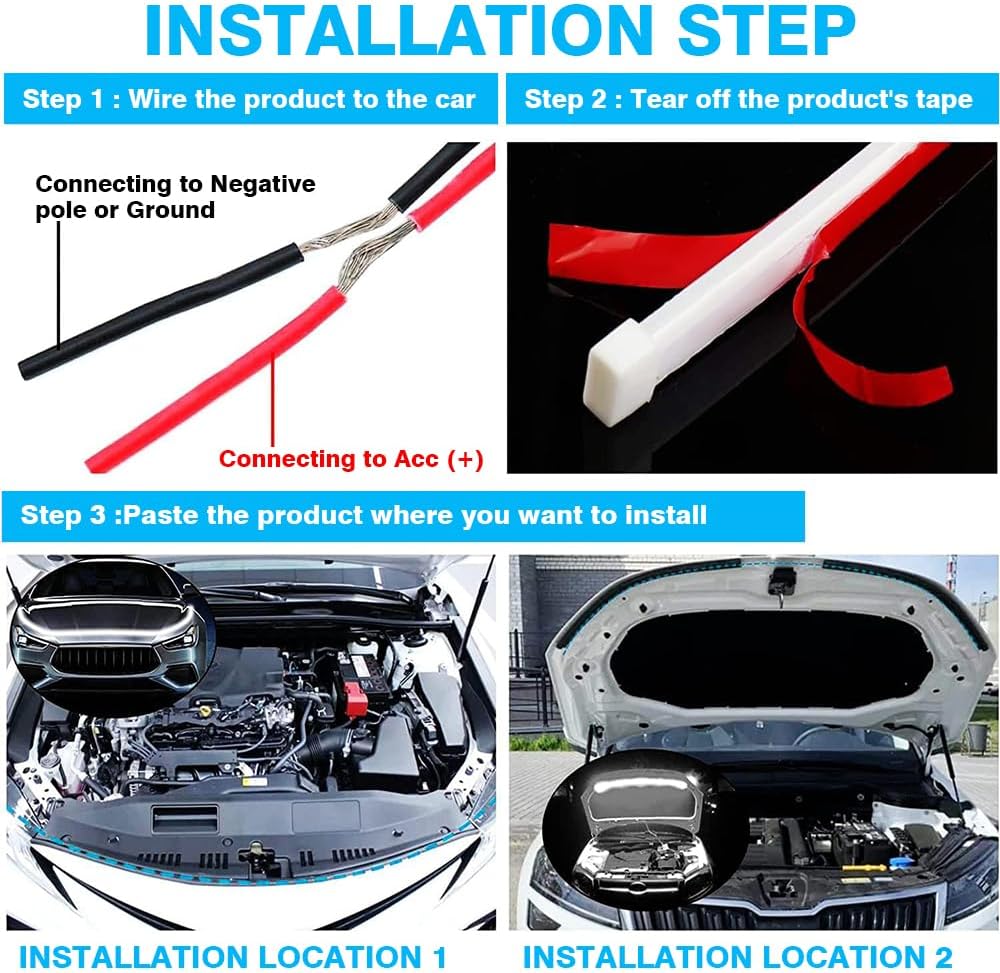 KaiDengZhe Car Hood Light Strip 12V 90 led Lights Multicolor Engine Hood Cover Decoration Daytime Running Light Strip for Car SUV Truck APP & Remote Control Neon Light kit for car Hood 59 inch (1.5M)