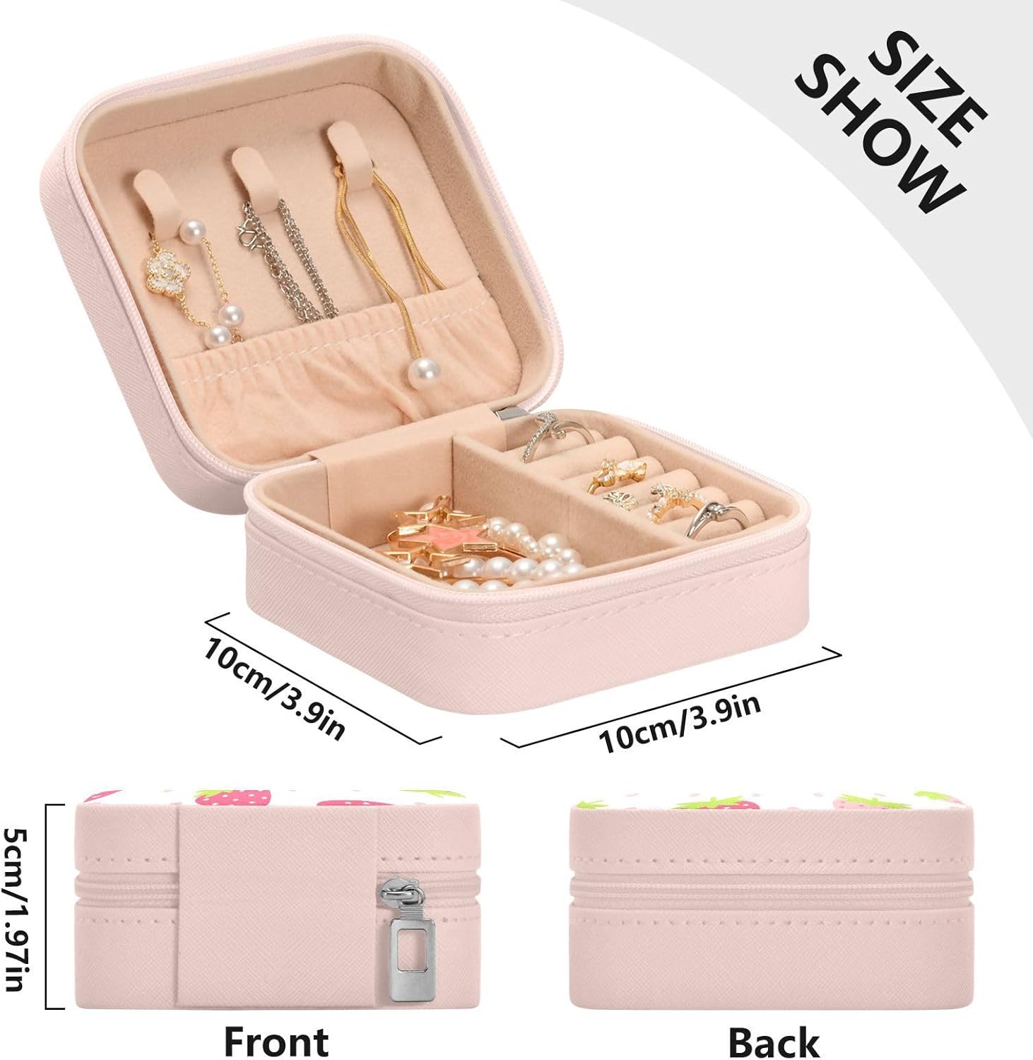 Kigai Kawaii Strawberry Small Jewelry Box Mini Jewelry Organizer Travel Case for Girls Women Gift Portable Jewelry Storage Holder for Rings Earrings Necklace Bracelet (Pink) - Image 5