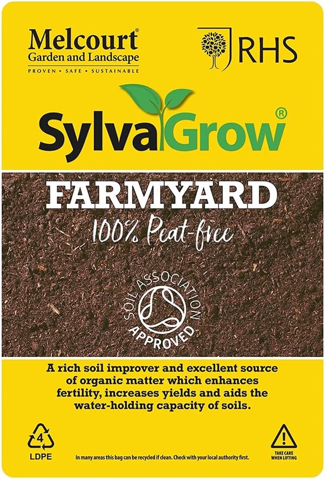 F&G Supplies 50 Litre sack of Melcourt Sylvagrow Farmyard RHS endorsed peat free soil improver - ideal for improving soil structure, fertility, suppressing weeds and as a mulch