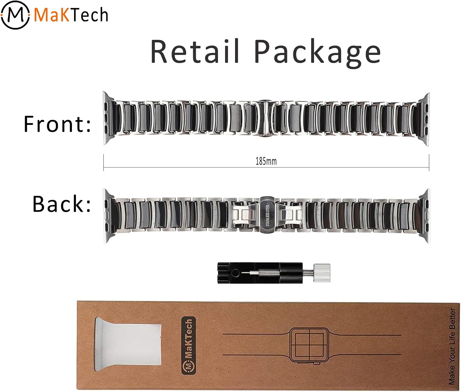 Ceramic WristBand,Thin Stainless Steel Inlaid Ceramic Link Bracelet Strap,for Apple Watch Series 11/10/9/8/7,Ultra 3/2/1,SE 3/2/1 [2025]