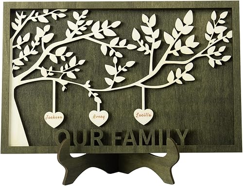Vista 49 de Árbol genealógico con etiqueta de corazón, placas de madera grabadas personalizadas, regalos personalizados para madres, padres, escritorio, nombres