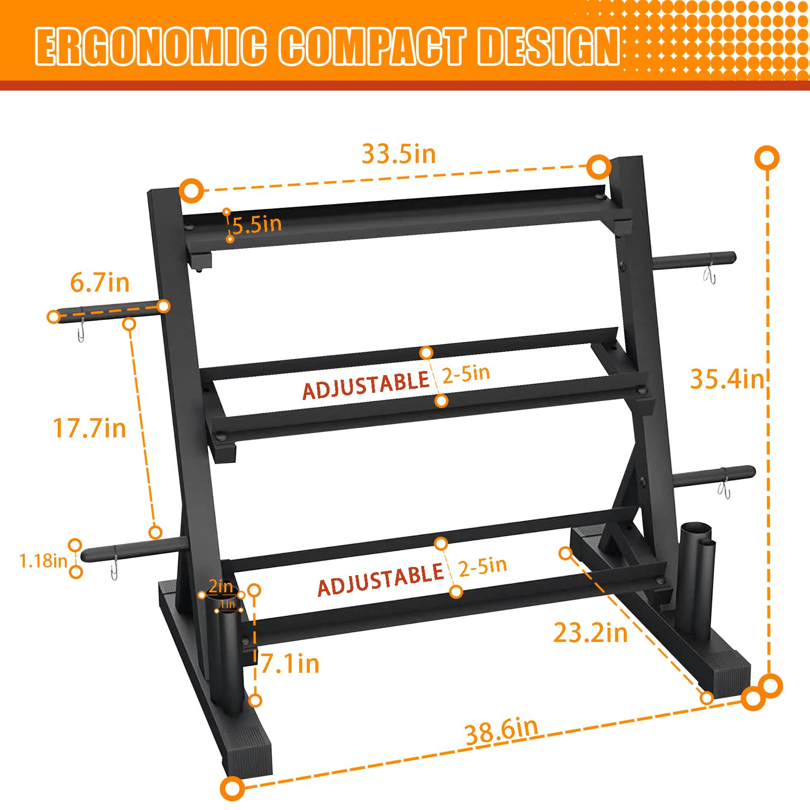 PROOFGOLD 1200LBS Dumbbell Rack- Adjustable 3 Tier Weight Rack for Home Gym Suitable for Storage of Dumbbell, Weight Plates,Kettlebell Barbell Plate, Barbell Bar(Rack Only)