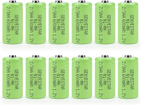 12 Packs 1.2V NIMH 2/3 AA 600 mAh Rechargeable Batteries for Solar Lights